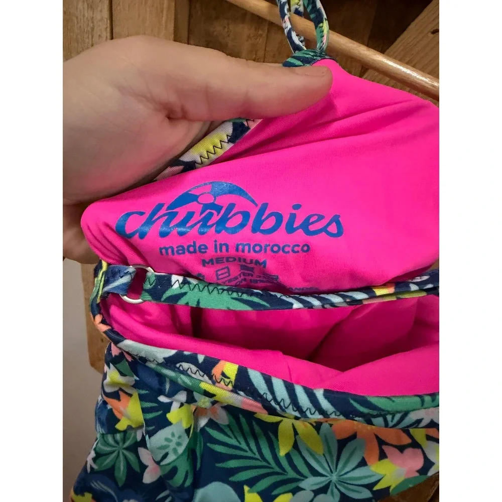 Chubbies Womens Tropical Floral One Piece Swimsuit Navy Pink Medium